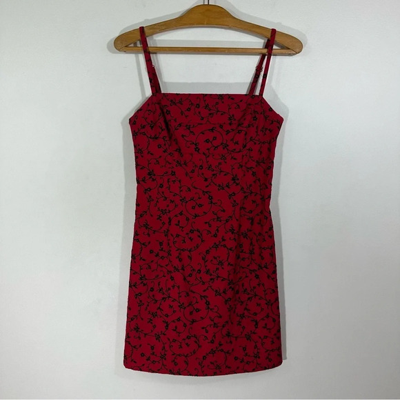 Vintage La Belle Red Black Floral Mini Dress - Picture 1 of 5